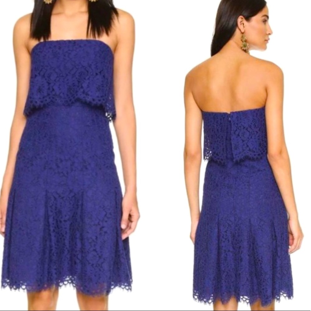 Gorgeous Pristine Chic Fitted Sexy Shoshanna Classy Strapless Blue Lacy Dress